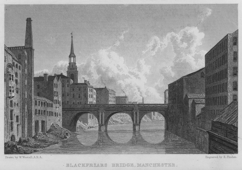 Blackfriars Bridge, Manchester (gravering) av William (after) Westall