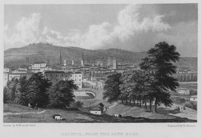 Bristol, fra Bath Road (gravering) av William (after) Westall