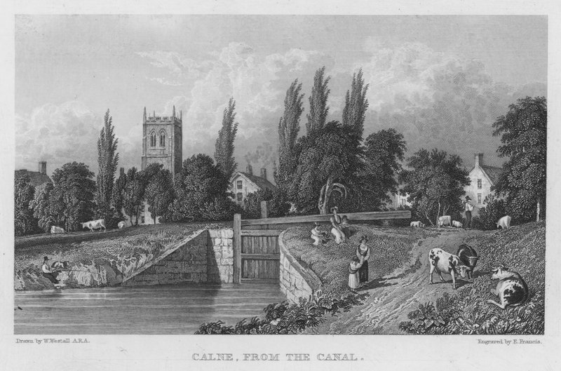 Calne, fra kanalen (gravering) av William (after) Westall