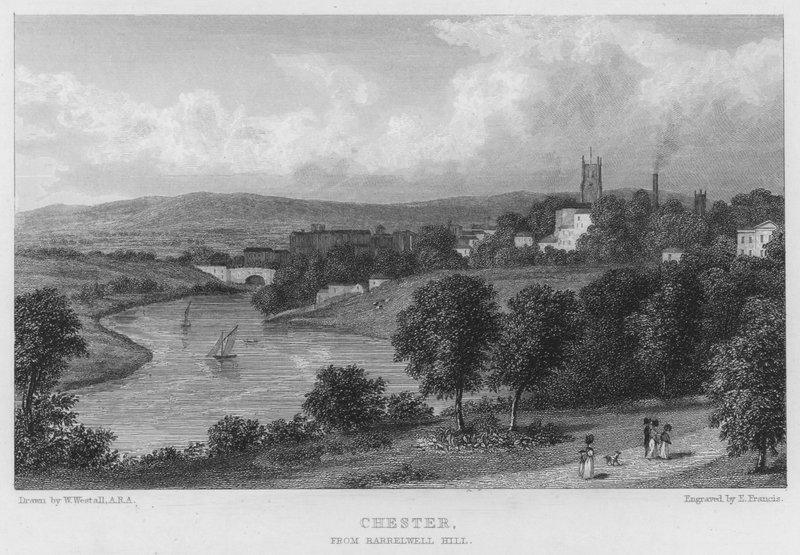 Chester, fra Barrelwell Hill (gravering) av William (after) Westall