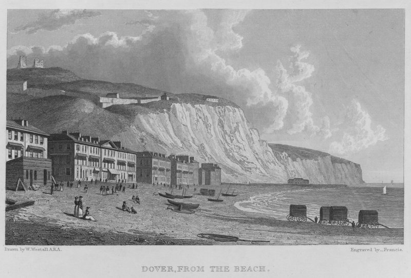 Dover, fra stranden (gravering) av William (after) Westall