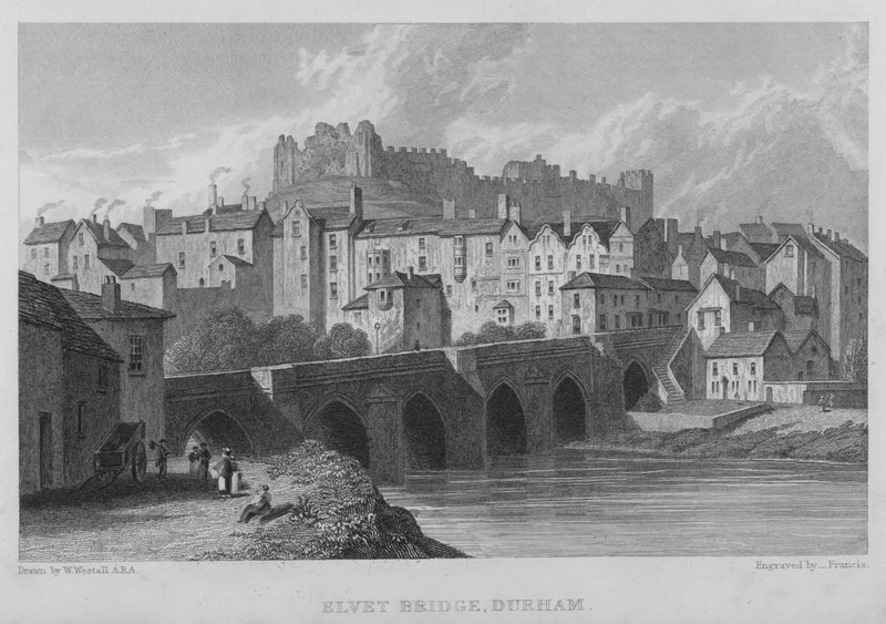 Elvet Bridge, Durham (gravering) av William (after) Westall