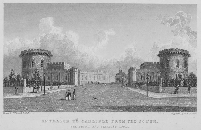 Inngang til Carlisle fra sør, Prison and Sessions House (gravering) av William (after) Westall