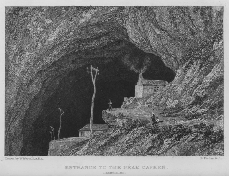 Inngang til Peak Cavern, Derbyshire (gravering) av William (after) Westall