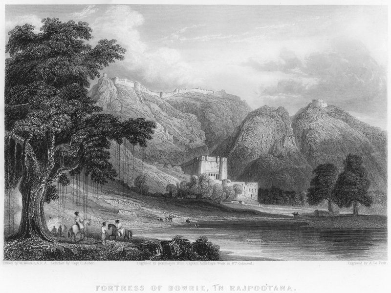 Festningen Bowrie, i Rajpootana (gravering) av William (after) Westall