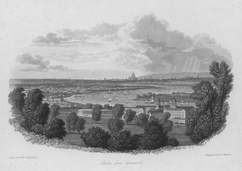 London fra Greenwich (gravering) av William (after) Westall