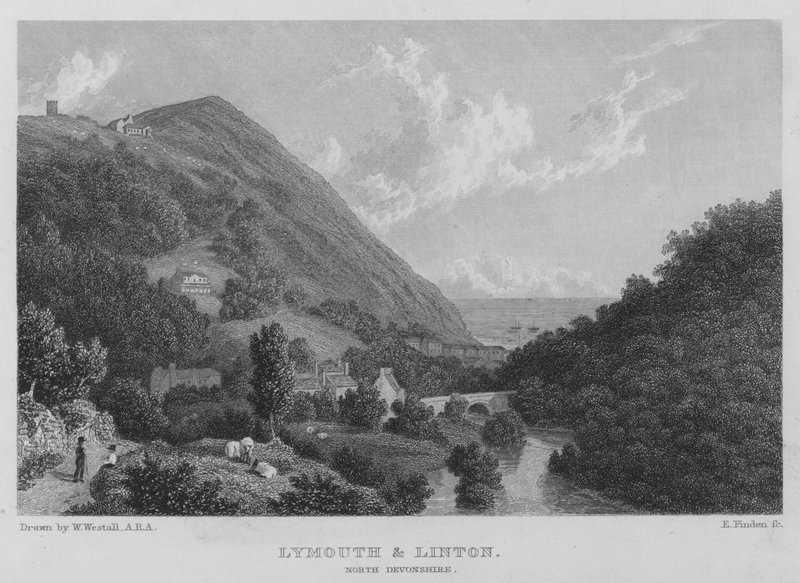 Lynmouth og Linton, North Devonshire (gravering) av William (after) Westall