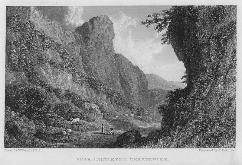 Nær Castleton, Derbyshire (gravering) av William (after) Westall