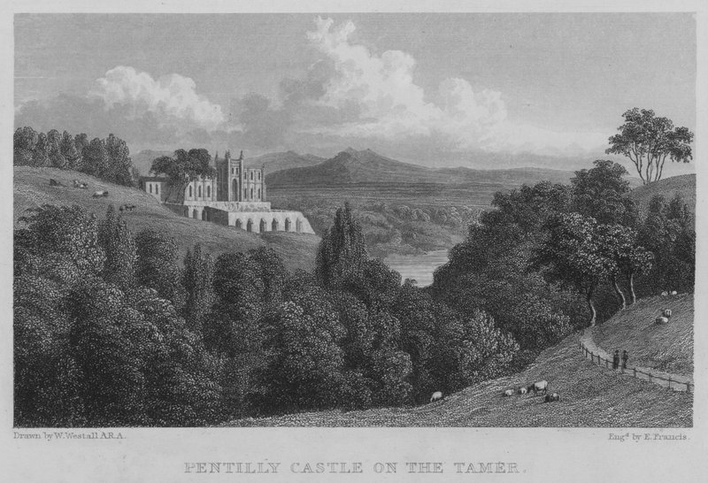 Pentillie Castle on the Tamer (gravering) av William (after) Westall