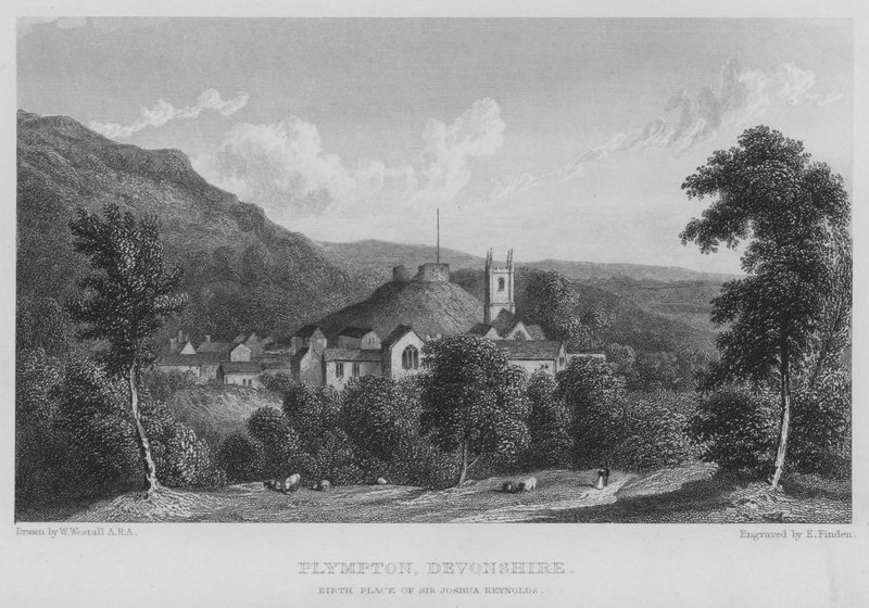 Plympton, Devonshire, fødested til Sir Joshua Reynolds (gravering) av William (after) Westall