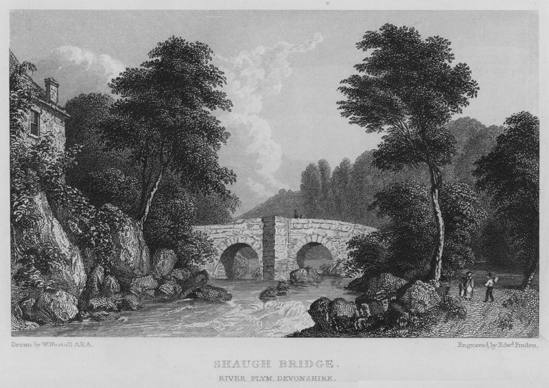 Shaugh Bridge, River Plym, Devonshire (gravering) av William (after) Westall