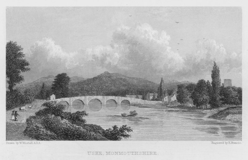 Uske, Monmouthshire (gravering) av William (after) Westall