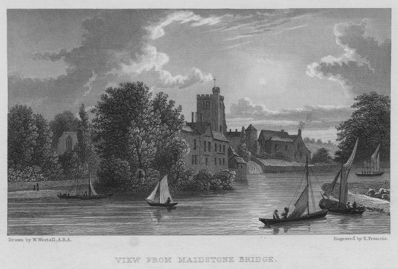 Utsikt fra Maidstone Bridge (gravering) av William (after) Westall