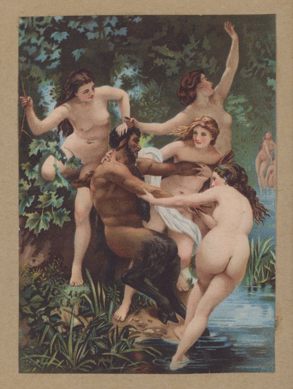 Satyr og nymfer (chromolitho) av William Adolphe (after) Bouguereau