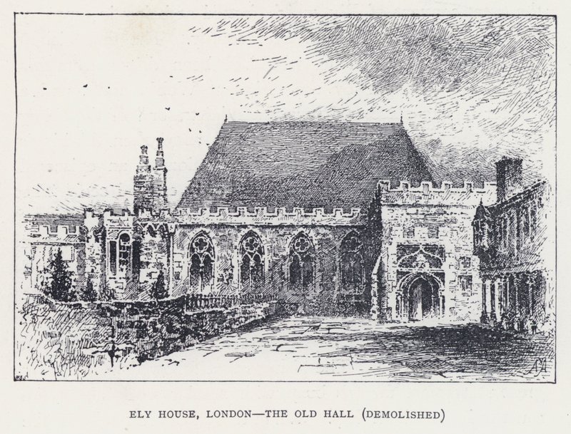 Ely House, London, The Old Hall, revet (gravering) av William Alexander Ansted