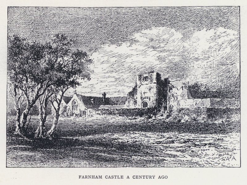 Farnham Castle for et århundre siden (gravering) av William Alexander Ansted