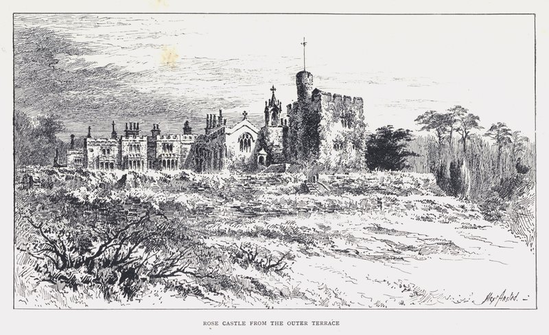 Rose Castle fra den ytre terrassen (gravering) av William Alexander Ansted
