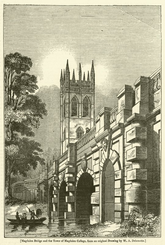 Magdalen Bridge og Tower of Magdalen College av William Alfred Delamotte