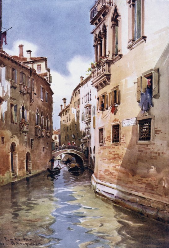 Rio del Olio, Venezia, Italia (farge litho) av William Alister Macdonald
