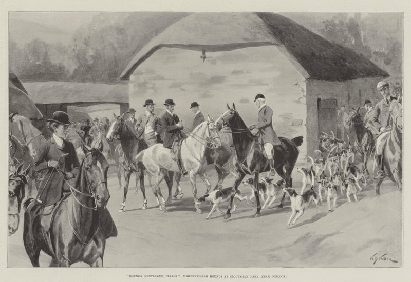 Hunder, mine herrer, vær så snill, ukjente hunder på Cloutsham Farm, nær Porlock av William Barnes Wollen