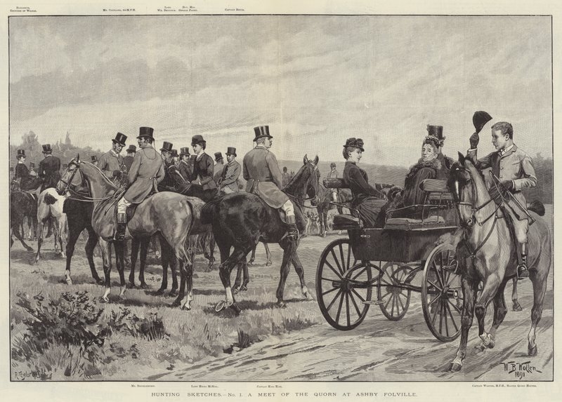 Hunting Sketches, a Meet of the Quorn på Ashby Folville av William Barnes Wollen