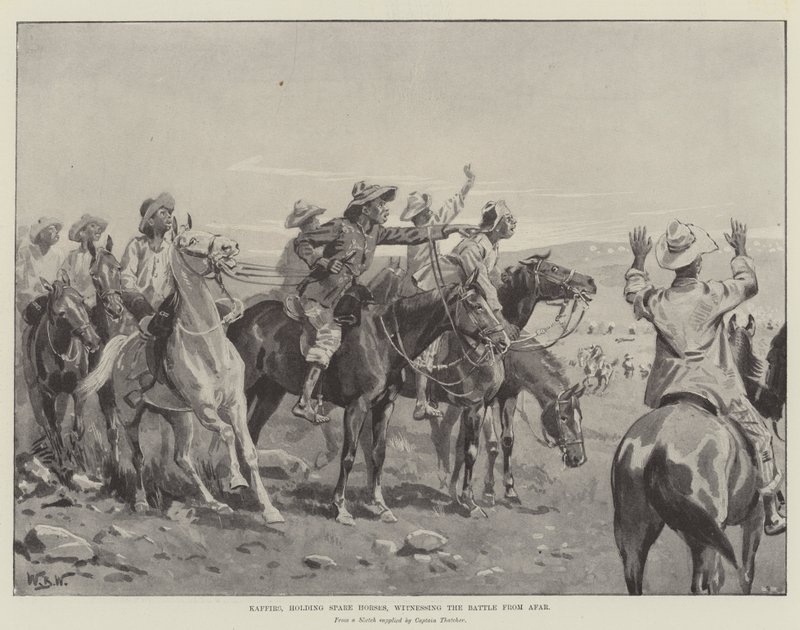 Kaffirs, som holder reservehester, er vitne til slaget fra det fjerne av William Barnes Wollen