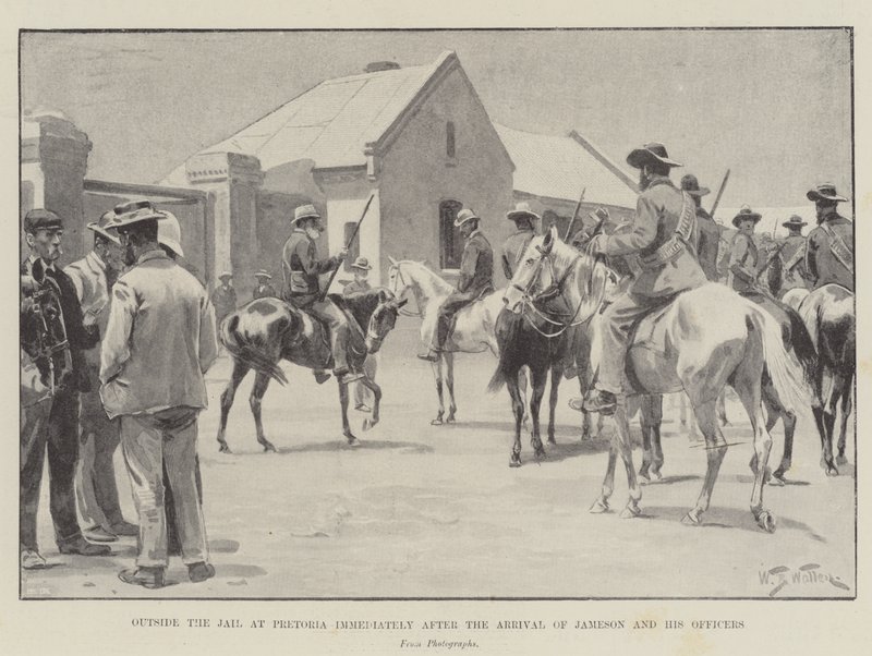 Utenfor fengselet i Pretoria umiddelbart etter ankomsten til Jameson og hans offiserer av William Barnes Wollen