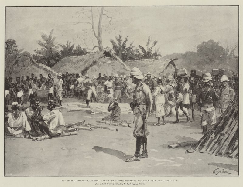 Ashanti-ekspedisjonen, Akroful, den andre stoppestasjonen på mars fra Cape Coast Castle av William Barnes Wollen