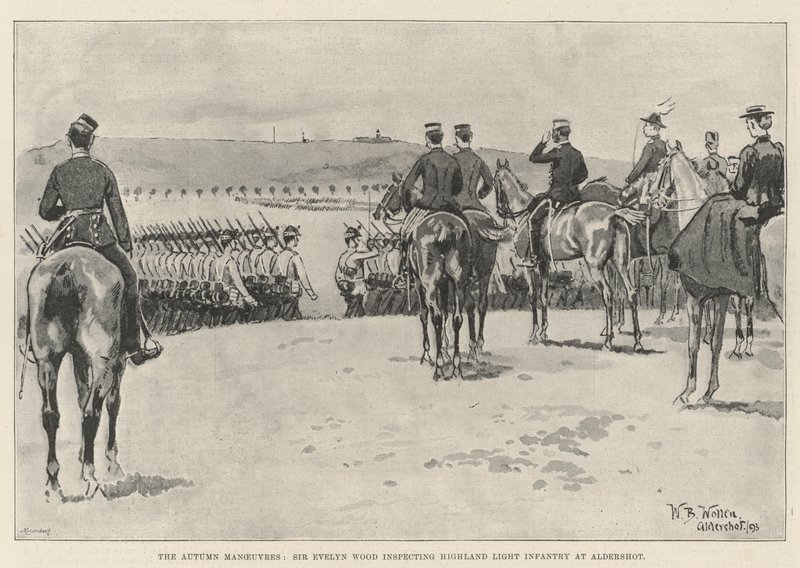 Høstmanøvrene, Sir Evelyn Wood inspiserer Highland Light Infantry ved Aldershot av William Barnes Wollen