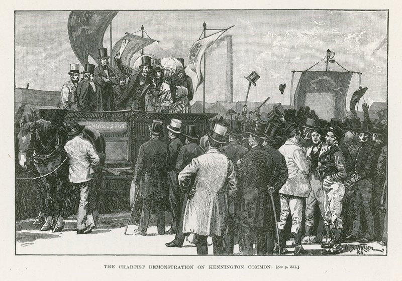 Chartist-demonstrasjonen på Kennington Common, London av William Barnes Wollen