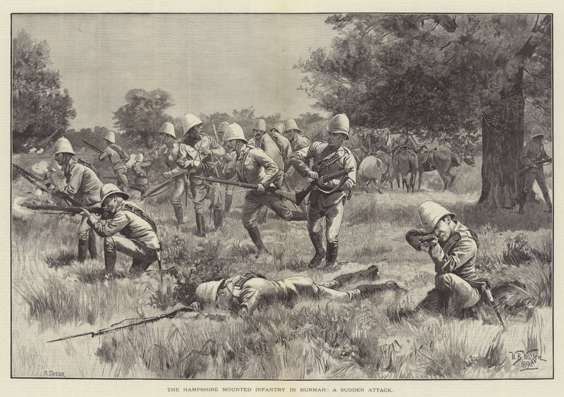 Hampshire Mounted Infantry i Burmah, et plutselig angrep av William Barnes Wollen