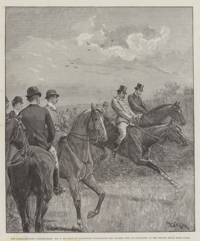 Den parlamentariske hindring, Mr F Mildmay på diskresjon som overhaler Walter Long på Crusader, ved det andre gjerdet hjemmefra av William Barnes Wollen