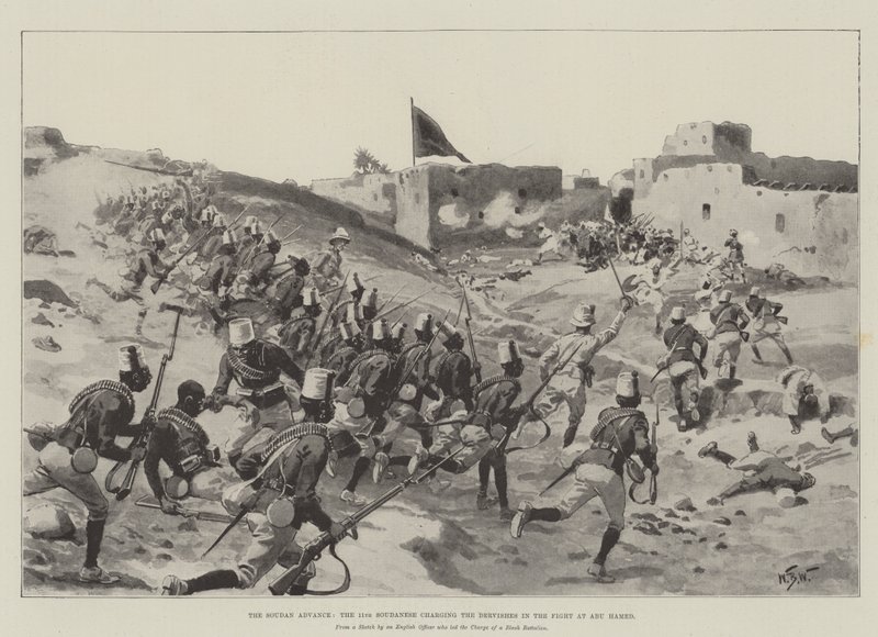 Soudan Advance, den 11. soudaneseren som anklager dervisjene i kampen ved Abu Hamed av William Barnes Wollen