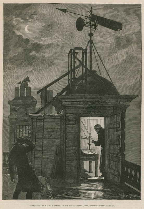 Måling av vinden; En skisse ved Royal Observatory, Greenwich (gravering) av William Bazett Murray