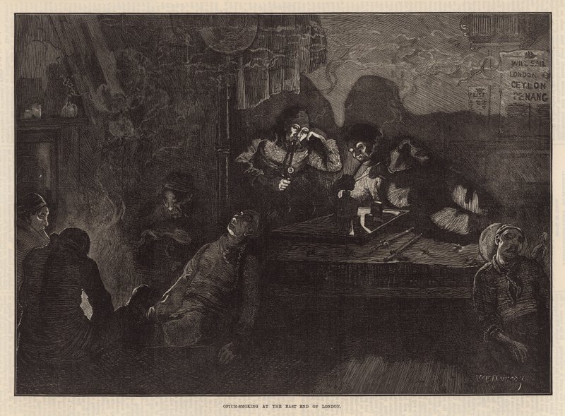 Opiumsrøyking i East End of London (gravering) av William Bazett Murray