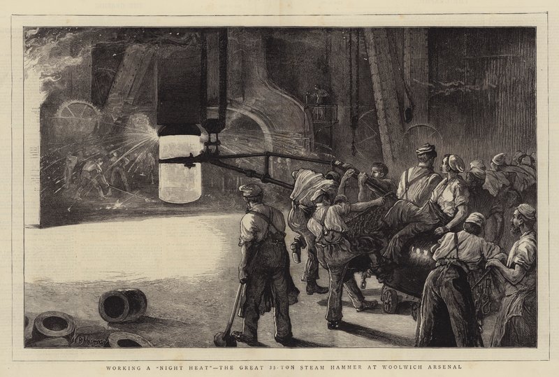 Working a Night Heat, den store 35-tonns damphammeren på Woolwich Arsenal av William Bazett Murray