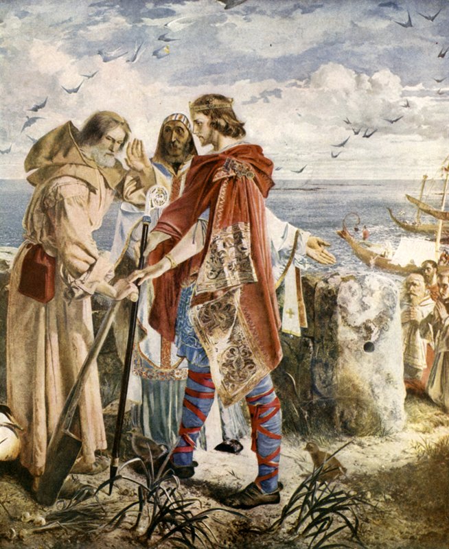 Egfrith tilbyr bispesetet i Hexham til Cuthbert, 678 av William Bell Scott