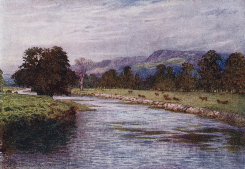 På Derwent, Chatsworth Park (farge litho) av William Biscombe Gardner