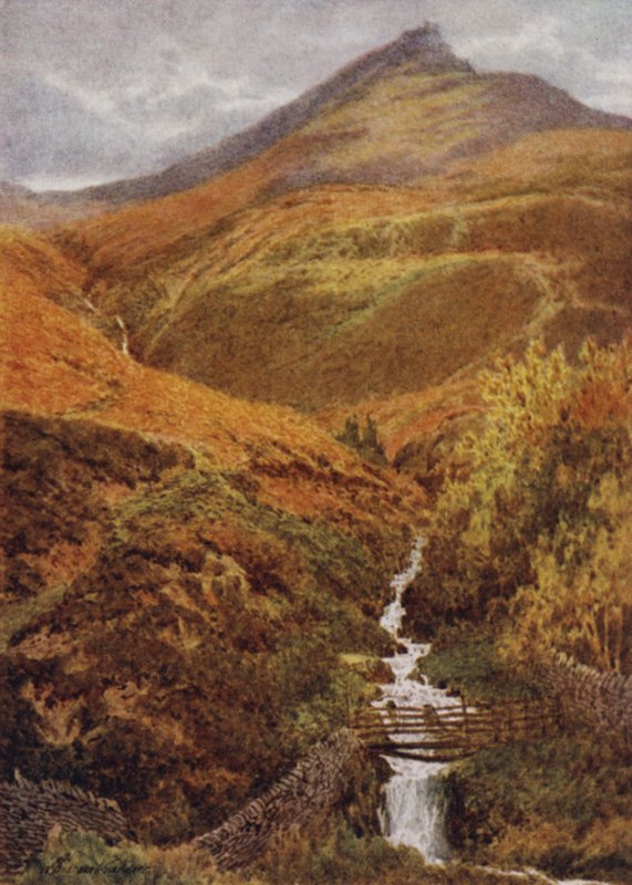 The Nab and Golden Clough fra Grindslow Dell, Edale (farge litho) av William Biscombe Gardner