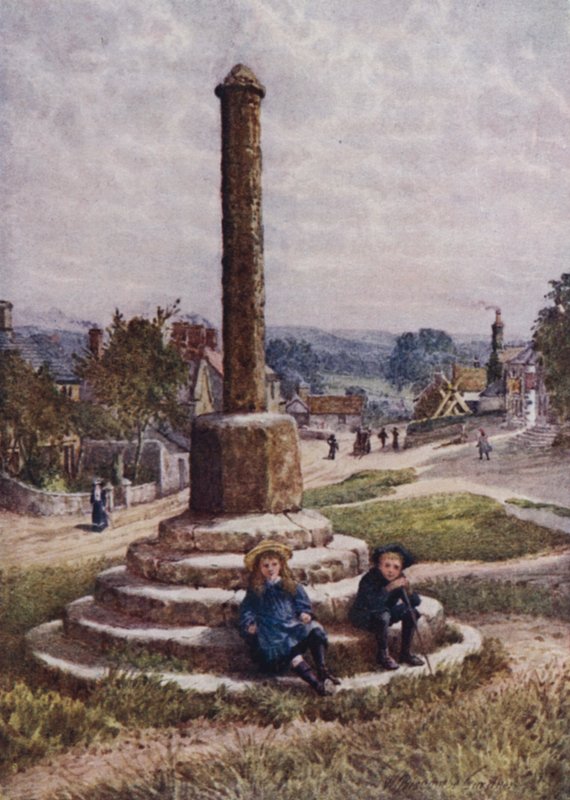 The Old Cross, Great Longstone (farge litho) av William Biscombe Gardner
