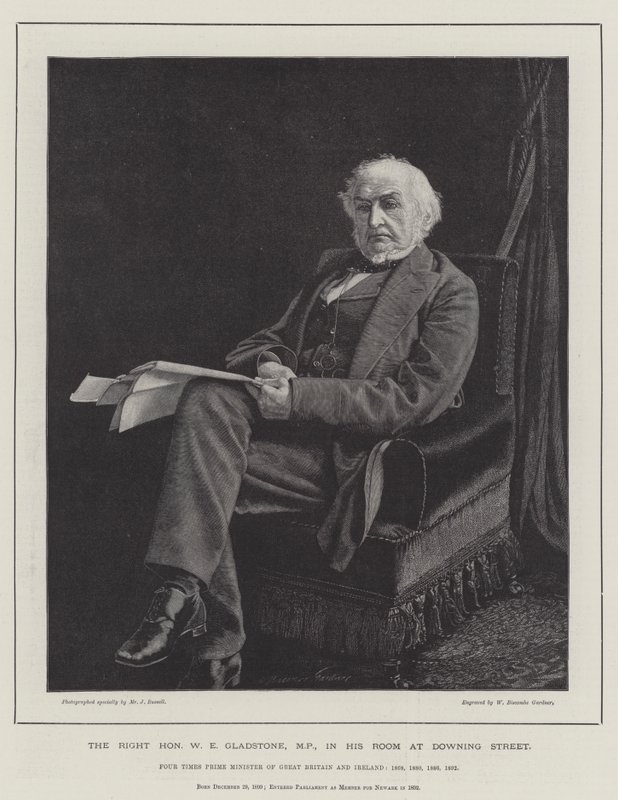 Høyre ærede W E Gladstone, MP, på rommet sitt i Downing Street av William Biscombe Gardner