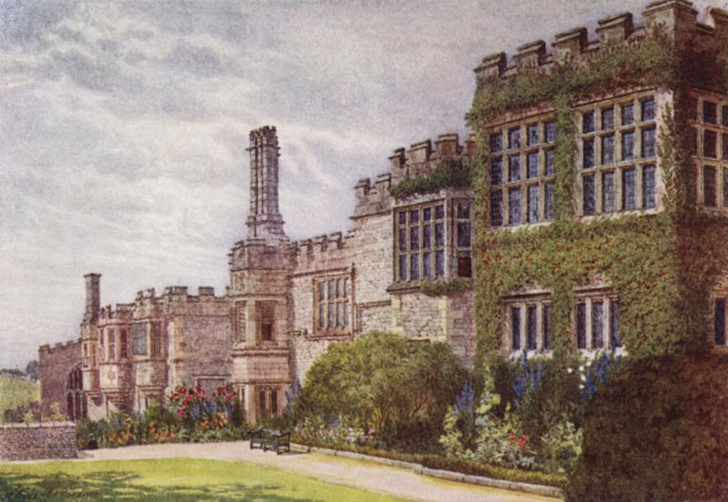 Sørsiden av Haddon Hall (farge litho) av William Biscombe Gardner