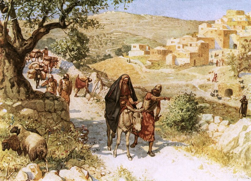 David, på flukt fra Jerusalem, blir forbannet av Shimei av William Brassey Hole