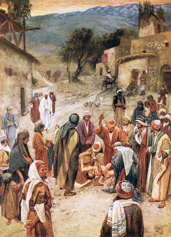 Jesus var i ferd med å helbrede en gutt som disiplene hans ikke hadde klart å drive ut en djevel fra av William Brassey Hole