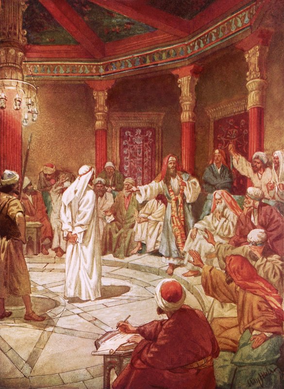 Jesus førte for Kaifas og rådet av William Brassey Hole