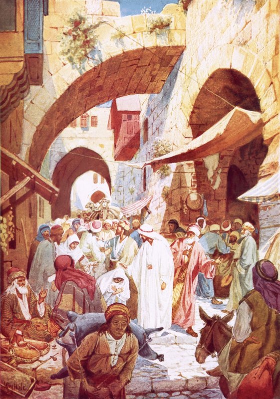 Jesus helbredet en kvinne i folkemengden mens han var på vei til Jairus hus av William Brassey Hole