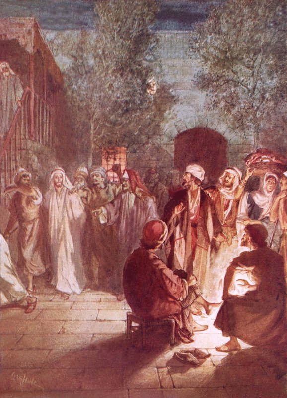 Peter, etter å ha fornektet ham tre ganger, omvender seg mens Jesus snur seg og ser på ham av William Brassey Hole