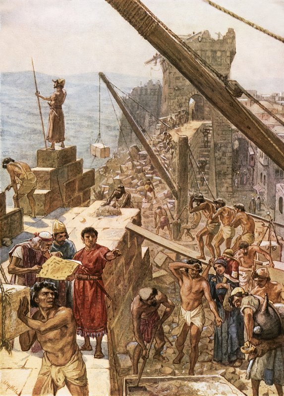 Gjenoppbygging av Jerusalems mur under Nehemja av William Brassey Hole