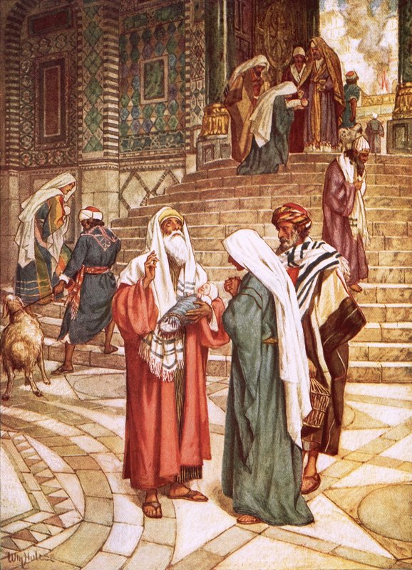 Barnet Jesus brakte til templet og anerkjent av Simeon som frelseren av William Brassey Hole