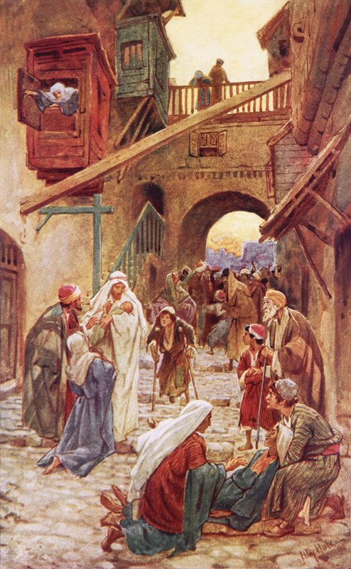 Folket i Kapernaum bringer mange Jesus for å helbrede av William Brassey Hole
